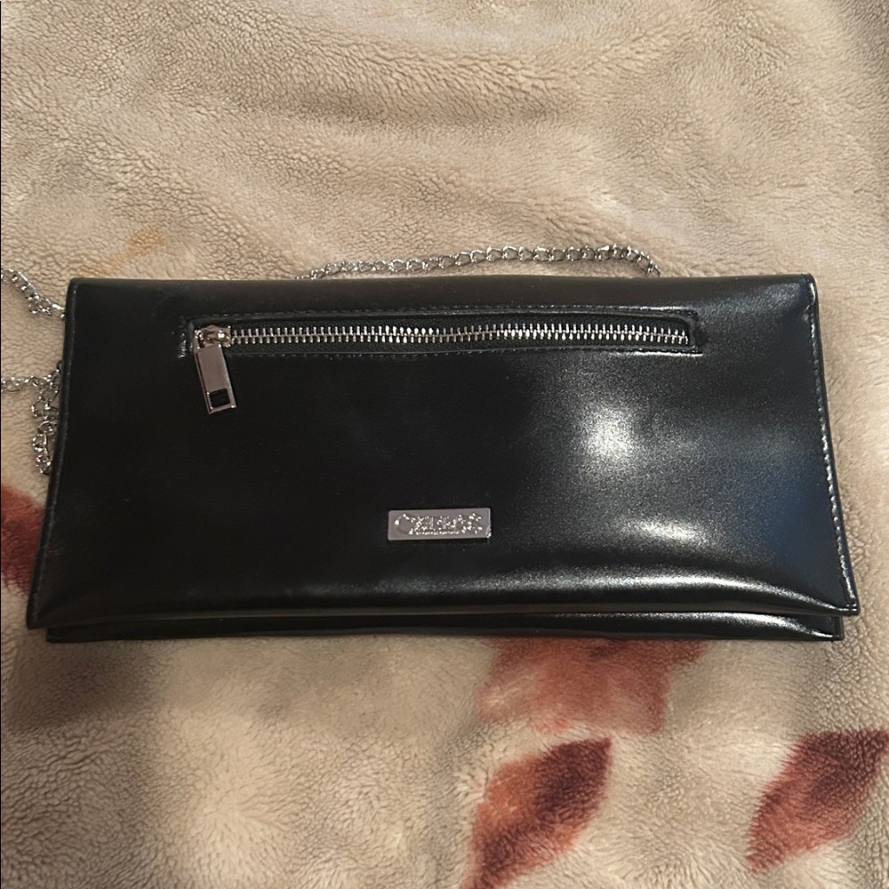 Carlos Santana Black Leather Clutch with Silver Accents